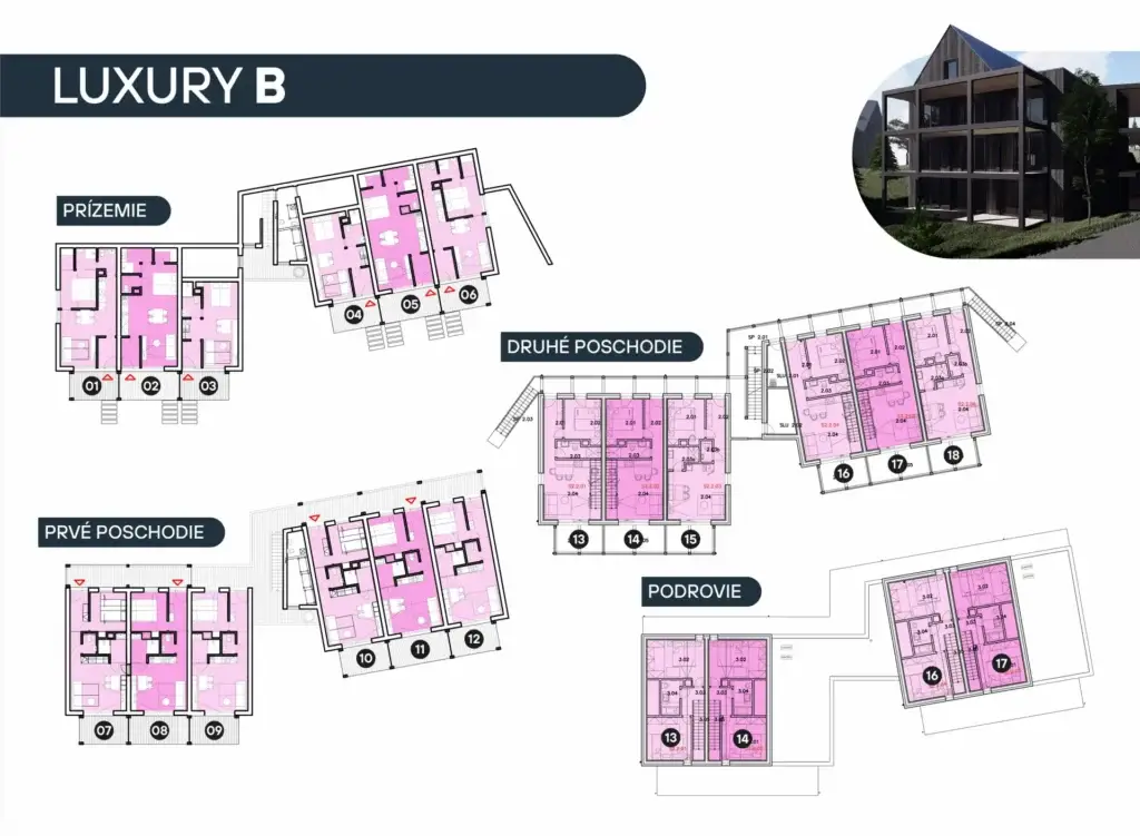 Pôdorysy a vizualizácia: Apartmánový dom LUXURY B