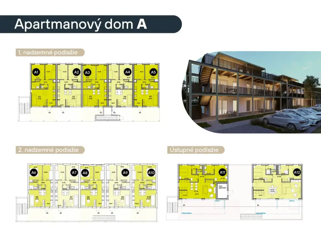 Pôdorysy a vizualizácia: Apartmánový dom A